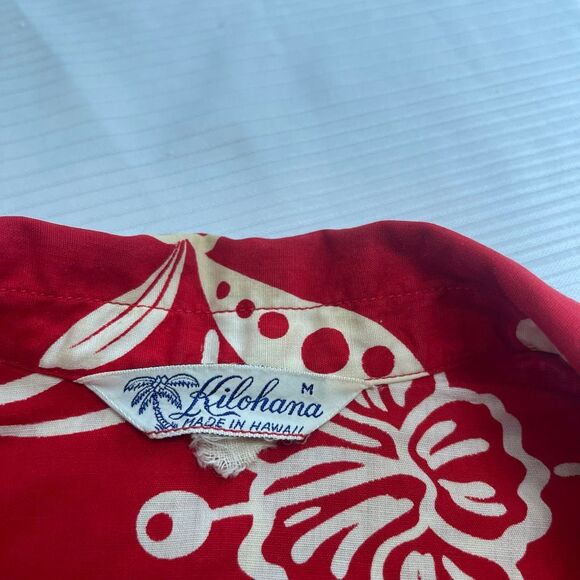 Vintage 1950’s Kilohana Hawaiian Shirt Men’s Medium Red Floral Print Loop Collar - Picture 2 of 6